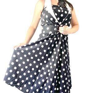 Vintage Polka Dot Belted A-line Midi Dress Size 5 Small